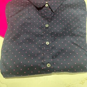 BR Navy Blue with Hot Pink Polka Dots Button-Up